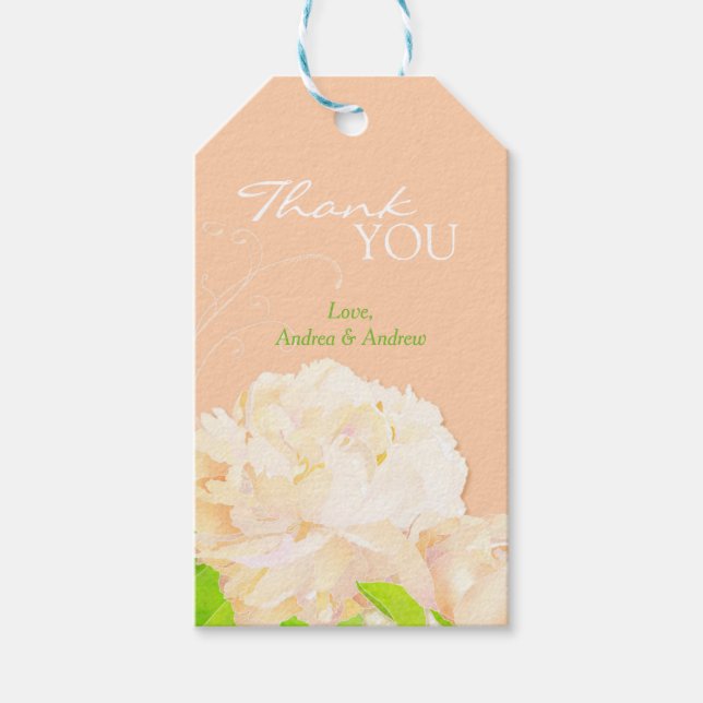 Peach Peony Floral Wedding Vielen Dank Geschenkanhänger (Vorderseite)