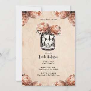 Peach Peony Mason Jar Rustikales Brautparty Einladung