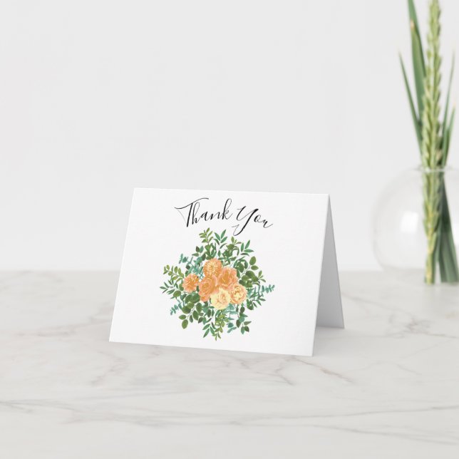 Peach Peony & Rose Floral Merci Cartes (Devant)