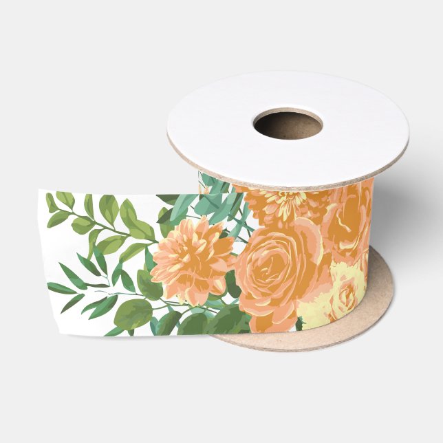 Peach Peony & Rose Floral Wedding Satinband (Spule)