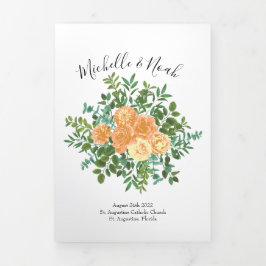 Peach Peony & Rose Floral WedPrograms Dreifach-gefaltete Programmkarte