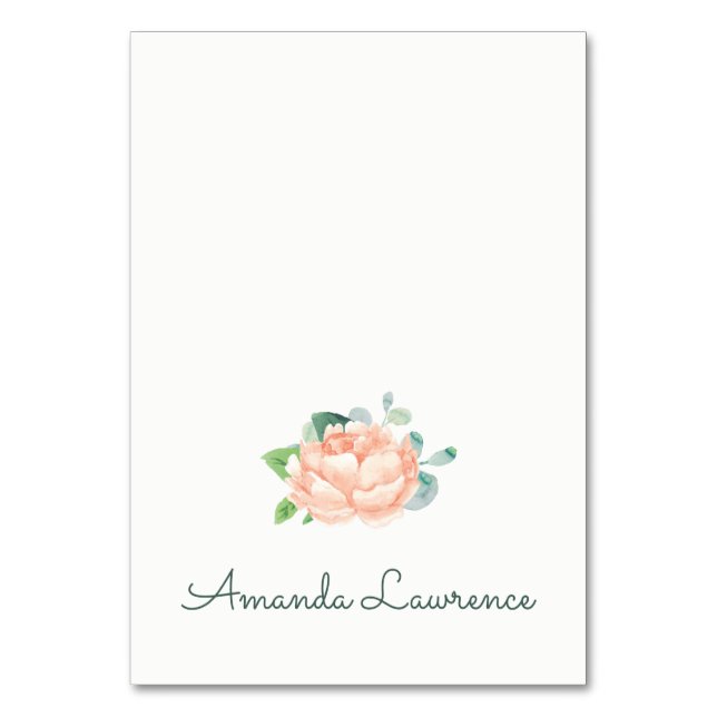 Peach Peony Watercolor Personalisierte Platzkarten Tischnummer (Vorderseite)