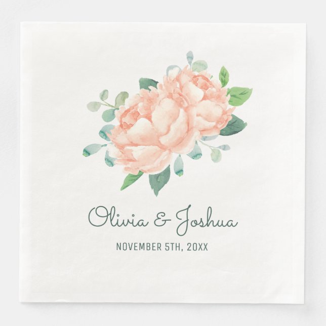 Peach Peony Wedding Serviette (Vorderseite)