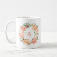 Peach Peonys und Eukalyptus Wreath Monogramm