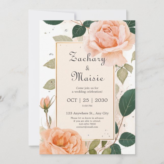 Peach Petal Garden Wedding Einladung (Vorderseite)