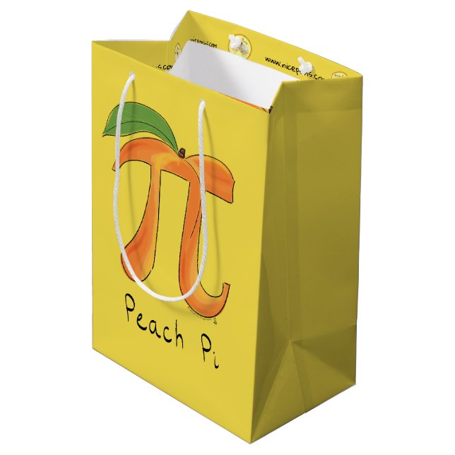 Peach Pi Niedlich Mathematik Pi Day Party Geschenk Mittlere Geschenktüte (Rückseite Schrägansicht)