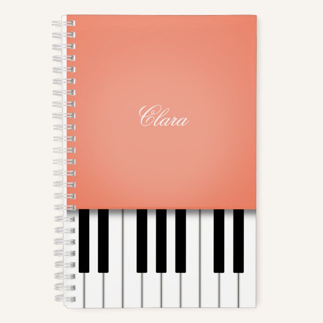 Peach Piano Music Keyboard Personalisiert Notizbuch (Vorderseite)