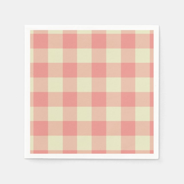 Peach Pink and Cream Gingham Pattern Serviette (Vorderseite)