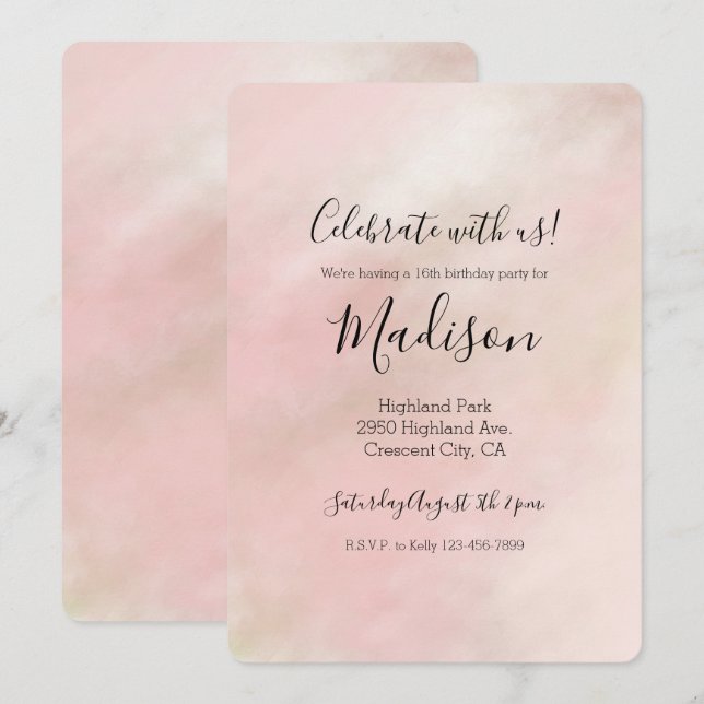 Peach Pink Blush Gefärbte Krawatte personalisiert Einladung (Vorne/Hinten)