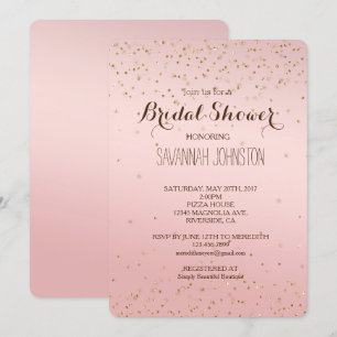 Peach Pink Blush Gold Glitz Confetti bridi Einladung