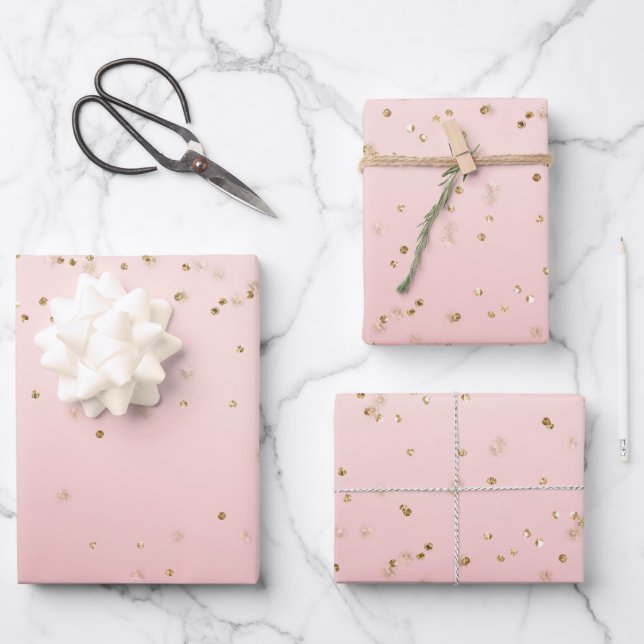 Peach Pink Blush Gold Glitz Confetti Sparkone Geschenkpapier Set (Vorderseite)