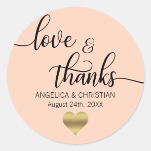 PEACH PINK Blush Gold LIEBE & DANK Hochzeit Runder Aufkleber