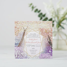 Peach Pink Coral Lila und Blue Fairytale Hochzeit Einladung