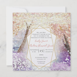 Peach Pink Coral Lila und Blue Fairytale Hochzeit Einladung