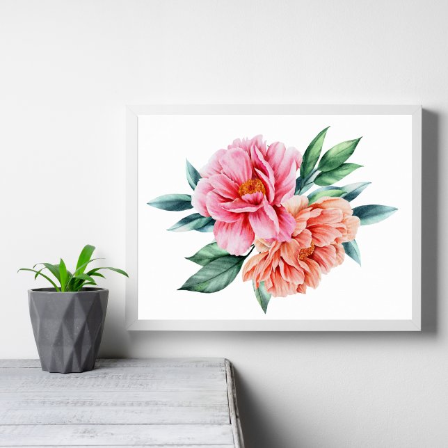 Peach Pink Floral Blume Peongs Wall Art Poster (Von Creator hochgeladen)