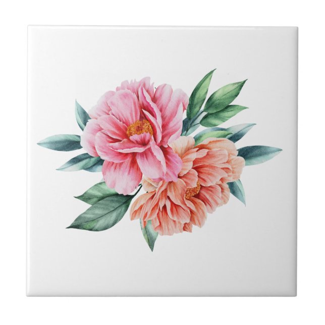Peach Pink Floral Peonies Küche Badezimmer Remodel Fliese (Vorderseite)