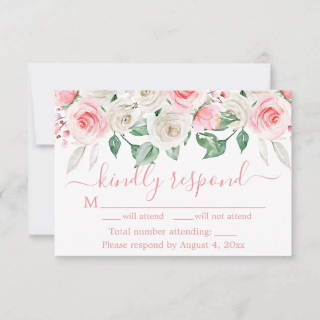 Peach Pink Floral Wedding RSVP Card Dankeskarte (Vorderseite)
