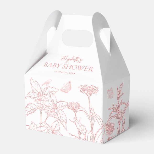 Peach Pink Garden Chinoiserie Babydusche Geschenkschachtel (Vorderseite)