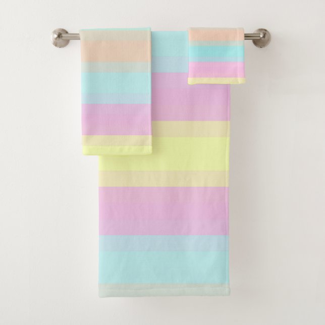 Peach Pink Green Lila Pastell Streifen Muster Badhandtuch Set (Insitu)