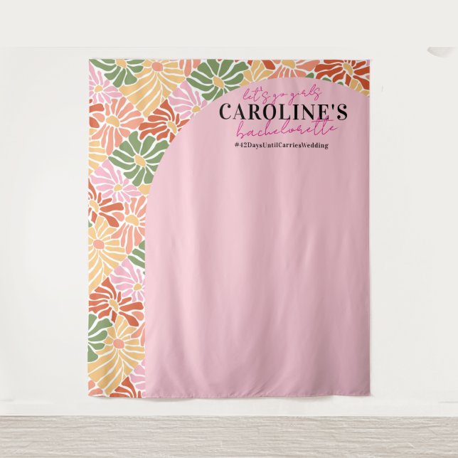 Peach Pink Groovy Abstrakt Wandteppich (Vorderseite)