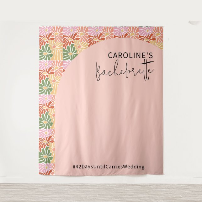 Peach Pink Groovy Abstrakt Wandteppich (Vorderseite)