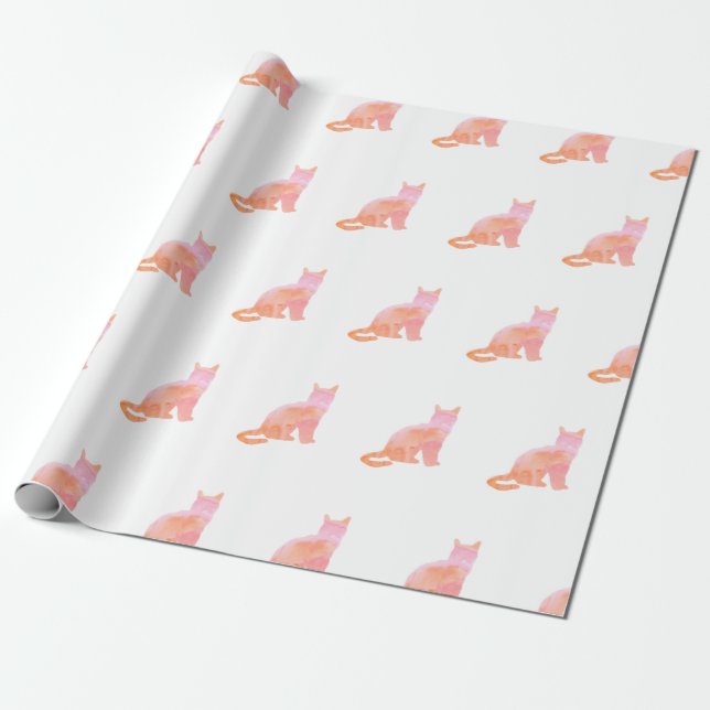 Peach Pink Kitty Pattern Geschenkpapier (Ungerollt)