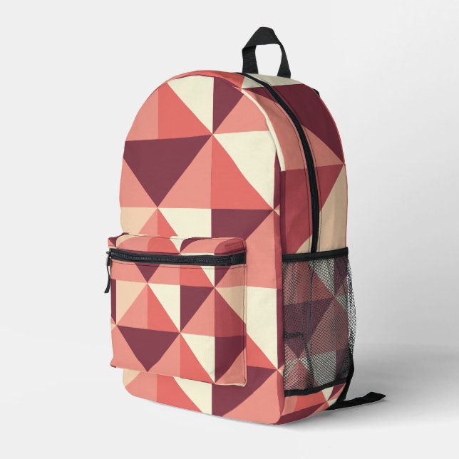 Peach Pink Lila Triangle Geometrie Bedruckter Rucksack (Rückseitige Ecke Rechts)