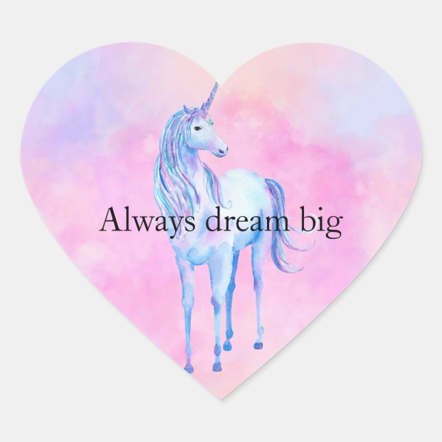 Peach Pink Lila Unicorn Herz-Aufkleber (Vorderseite)