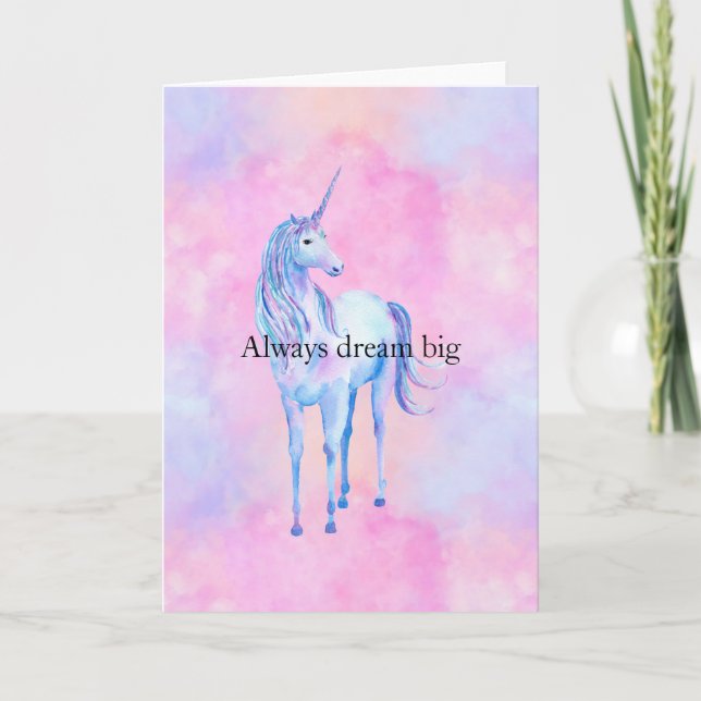 Peach Pink Lila Unicorn Karte (Vorderseite)