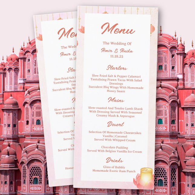 Peach Pink Lotus Lanterns Indian Wedding Menu (Von Creator hochgeladen)