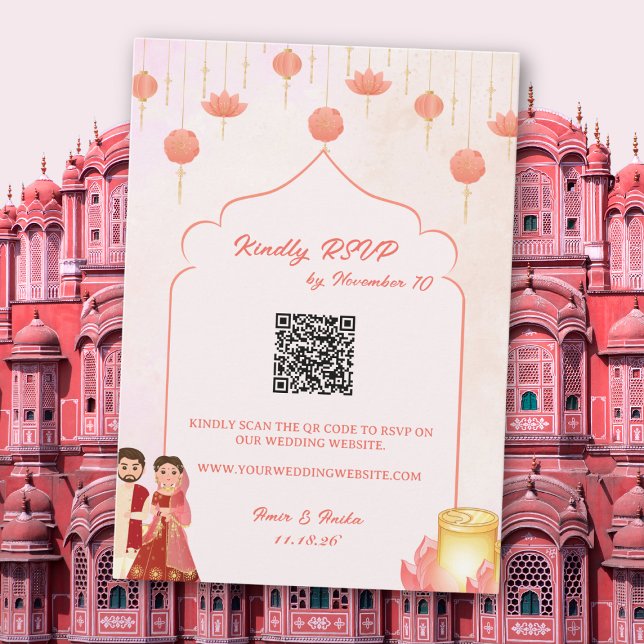 Peach Pink Lotus Lanterns Theme Wedding RSVP Einladung (Von Creator hochgeladen)
