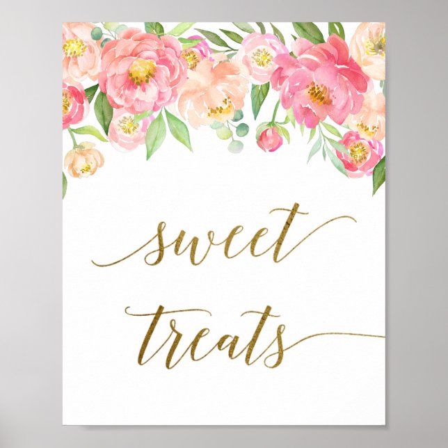 Peach & Pink Peony Blume Süße Leckereien Unterschr Poster (Vorne)