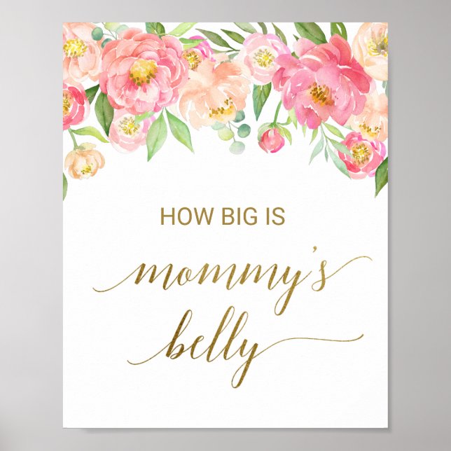 Peach & Pink Peony Blume wie groß ist Mama's Bauch Poster (Vorne)