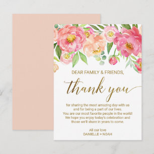 Peach & Pink Peony Carte de remerciements de récep