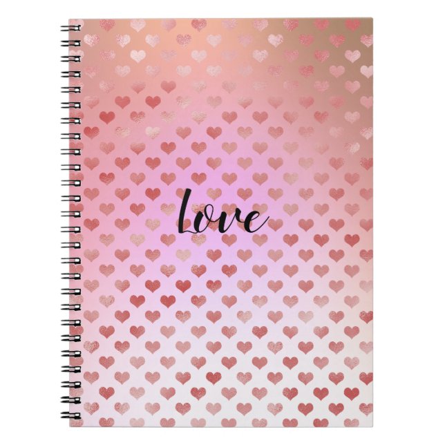 Peach Pink Red Hearts Ombre Notizblock (Vorderseite)