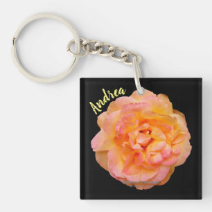 Peach Pink Rose Cutout Foto mit schwarzem Hintergr Schlüsselanhänger