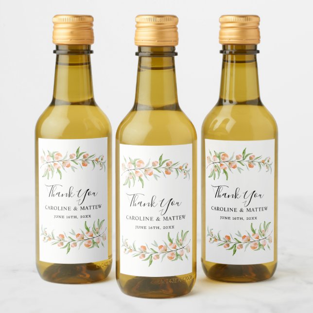 Peach Pink Roses Wedding Mini Wein Flasche Etikett (Flaschen)