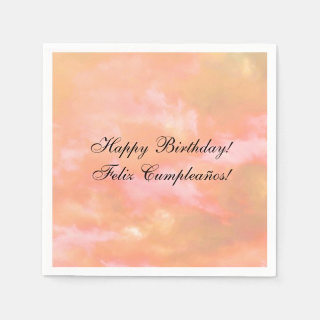 Peach & Pink Sky Bilingual Happy Birthday Paper Serviette (Vorderseite)
