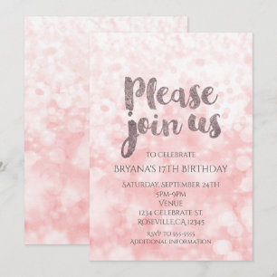 Peach Pink Sparkle Glam Invitations de fête d'anni
