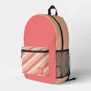 Peach Pink Stripes Trendy Monogram Bedruckter Rucksack