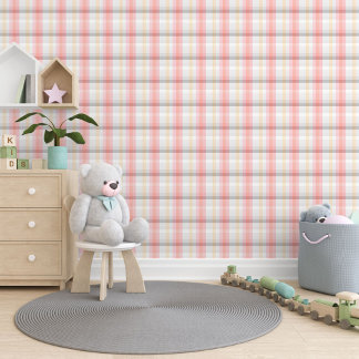 Peach Pink Taupe Beige Grau Gelb Kariertes Muster Tapete