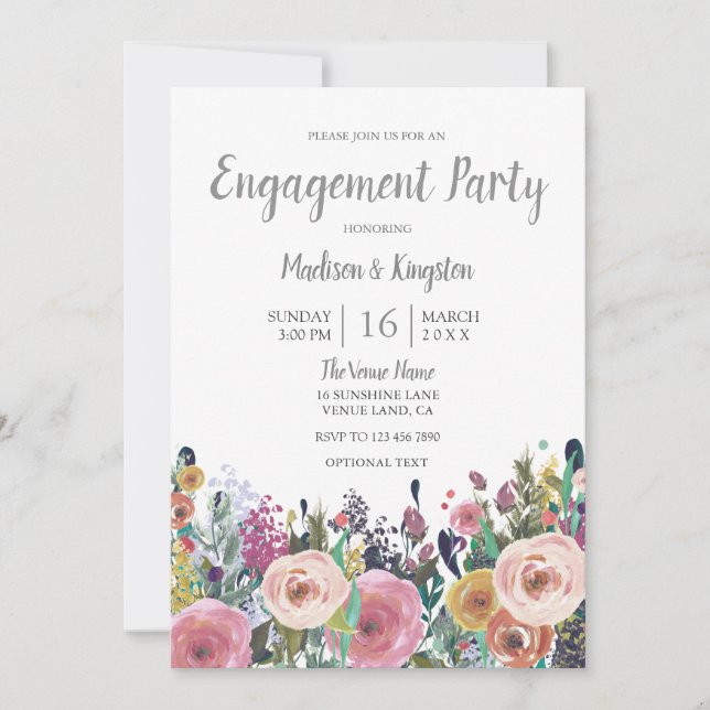 Peach Pink Tropical Floral Engagement Invitation (Devant)