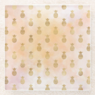 Peach Pink Tropical Gold Ananas Glasuntersetzer