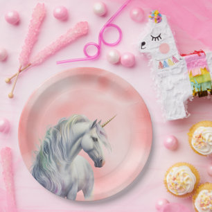 Peach Pink Unicorn Dream Pappteller