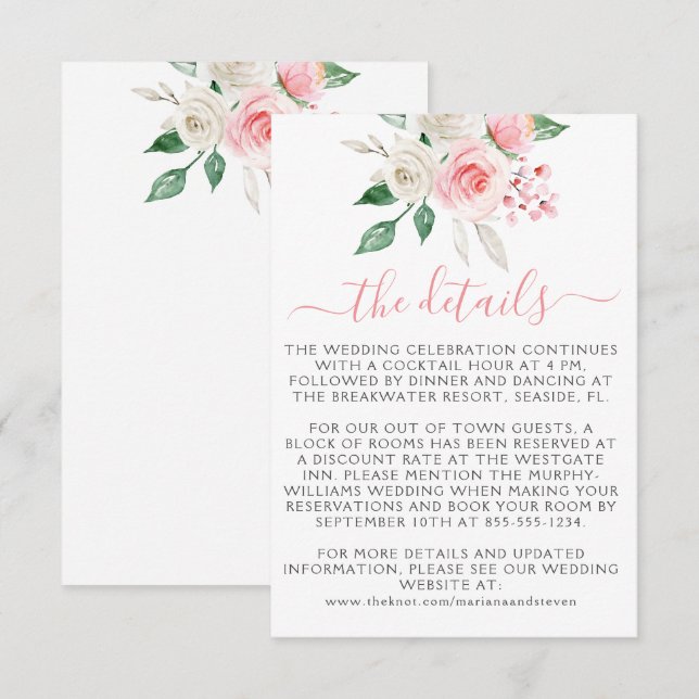 Peach Pink Watercolor Blumenkarosserie Hochzeitska Begleitkarte (Vorne/Hinten)