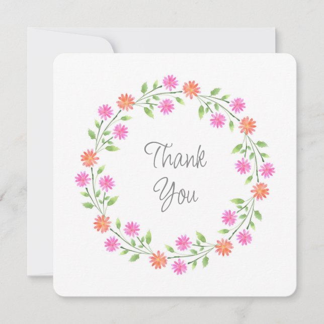 Peach & Pink Watercolor Daisiath Wreath Dankeskarte (Vorderseite)