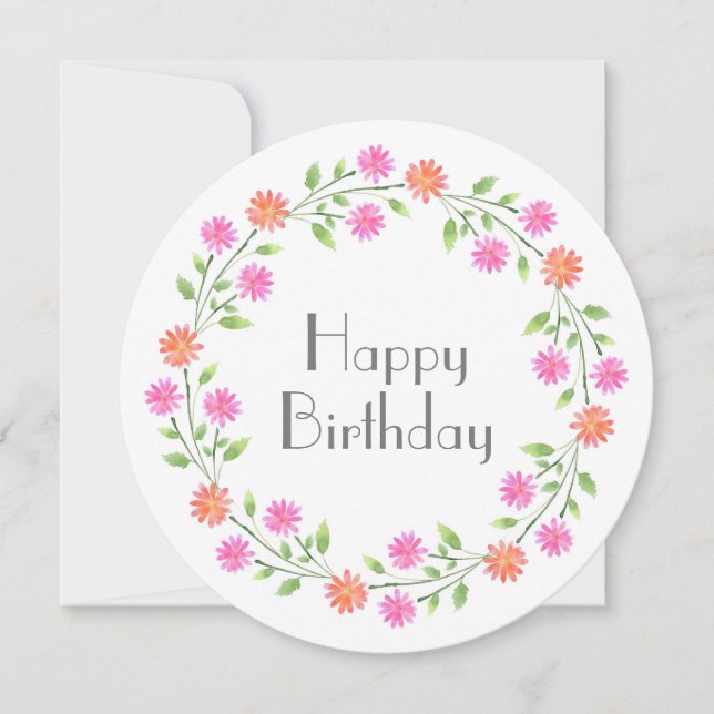 Peach & Pink Watercolor Daisist Wreath Card Karte (Vorderseite)