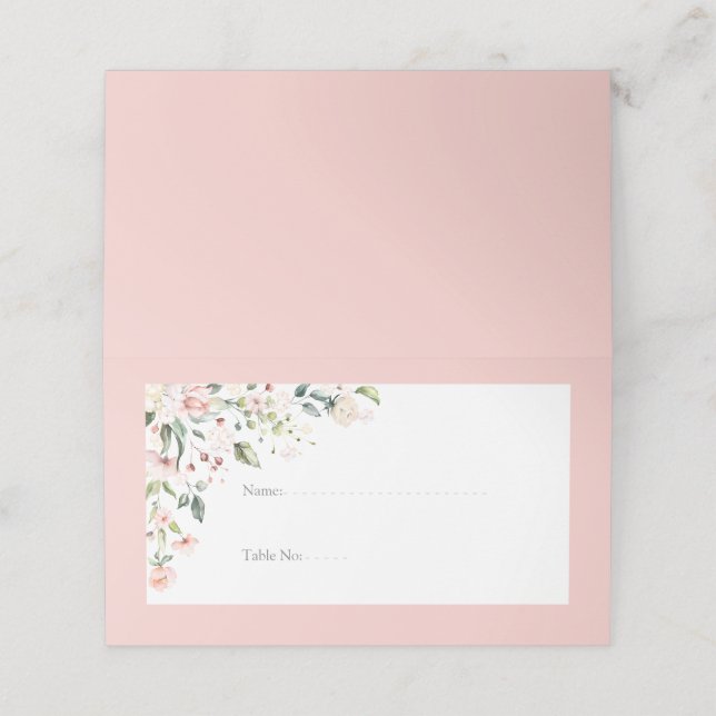 Peach Pink Watercolor Empfang Place Platzkarte (Außenseite Aufgefaltet)
