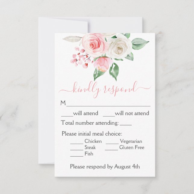 Peach Pink Watercolor Floral Wedding RSVP Card (Vorderseite)