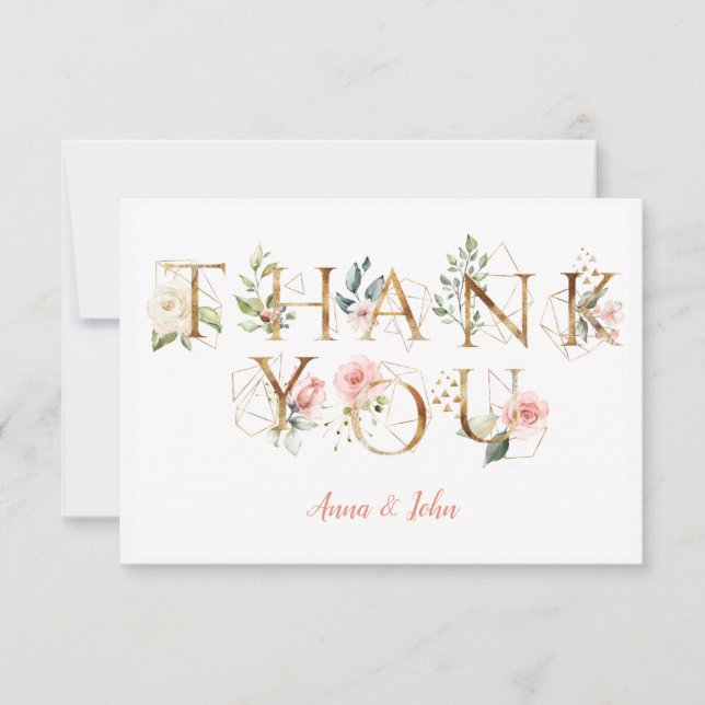 Peach Pink White Floral Alphabet Hochzeit Vielen D Dankeskarte (Vorderseite)